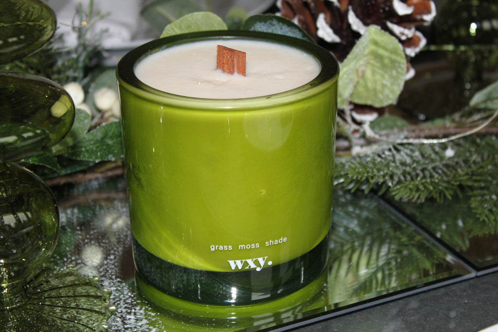 Green roam wxy candle on christmas table